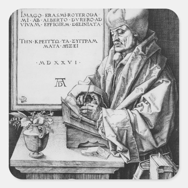 Pegatina Cuadrada Desiderius Erasmus de Rotterdam, 1526 (Anverso)