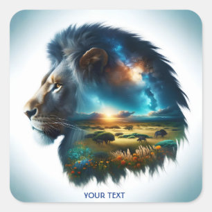 Pegatina Cuadrada Desierto de leones con flores de harina