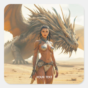 Pegatina Cuadrada Desierto del dragón Chica