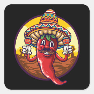 Pegatina Cuadrada Desierto Fiesta mexicano de Chili Sombrero