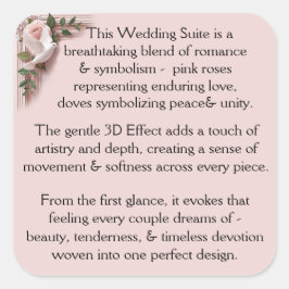 Pegatina Cuadrada Design Pink Roses & Doves