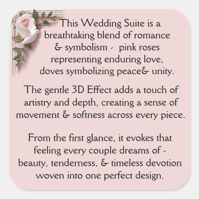 Pegatina Cuadrada Design Pink Roses & Doves (Anverso)