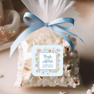 Pegatina Cuadrada Despedida de Soltera Azul Fresh Off the Market