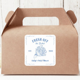 Pegatina Cuadrada Despedida de Soltera Blue Fresh Off The Market