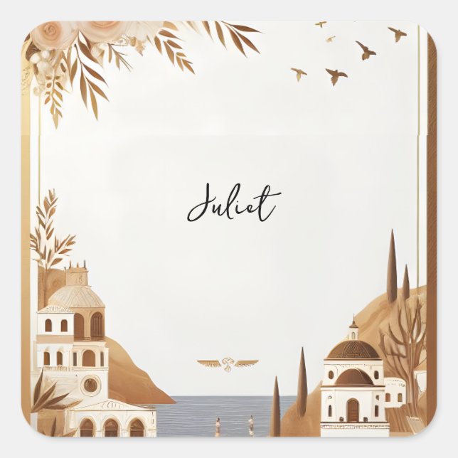 Pegatina Cuadrada Despedida de Soltera Casual Sorrento Café Italiano (Anverso)