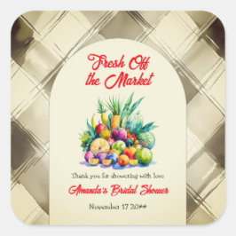 Pegatina Cuadrada Despedida de Soltera con Frutas Frescas Rústicas D