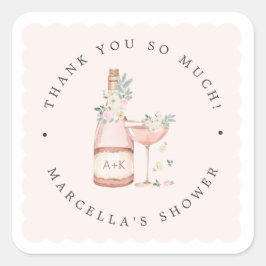 Pegatina Cuadrada Despedida de Soltera con Pétalos y Prosecco