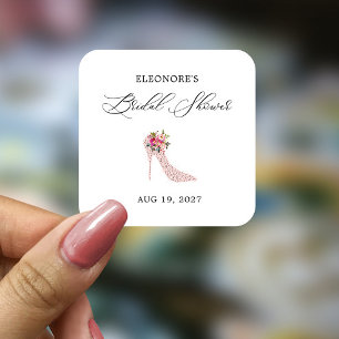 Pegatina Cuadrada Despedida de soltera con tacones altos rosados