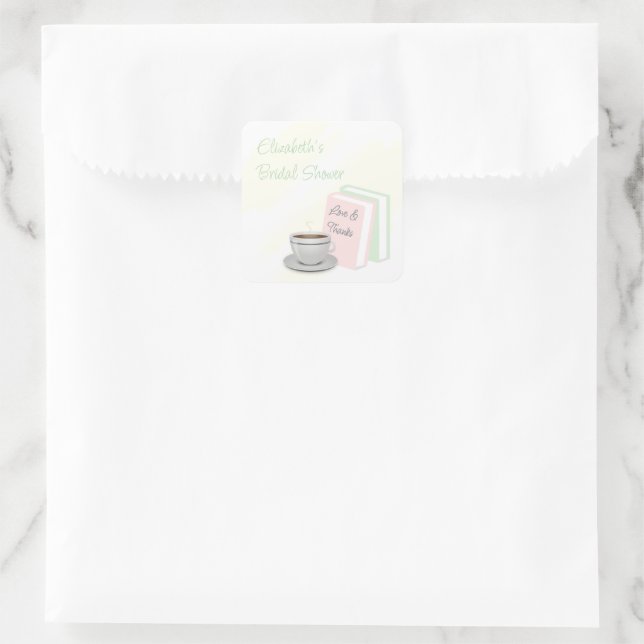 Pegatina Cuadrada Despedida de soltera de té y libros (Bolso)