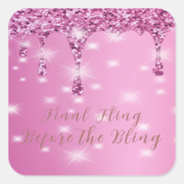Pegatina Cuadrada Despedida de Soltera Elegante con Brillo Rosa Fucs