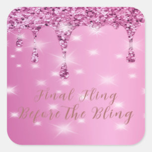 Pegatina Cuadrada Despedida de Soltera Elegante con Brillo Rosa Fucs