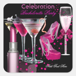 Pegatina Cuadrada Despedida de soltera Lápiz labial Rosa Zapatos Cha