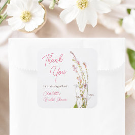 Pegatina Cuadrada Despedida de soltera moderna boho con flores silve