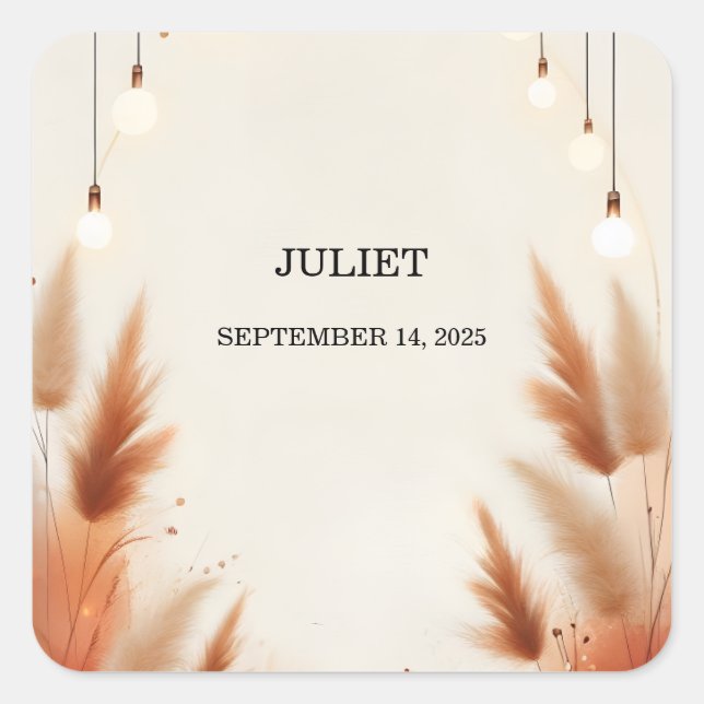 Pegatina Cuadrada Despedida de Soltera Otoño Marrón Ombre Boho Rústi (Anverso)