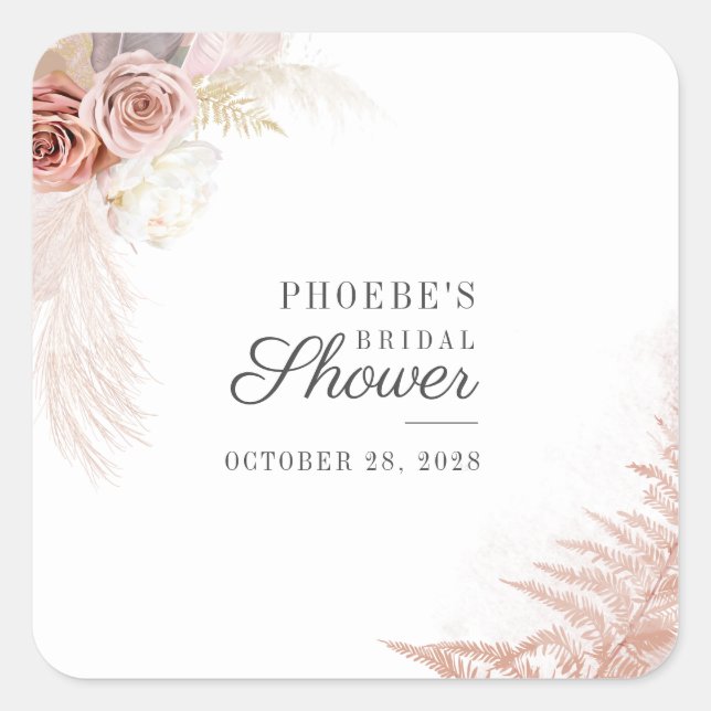 Pegatina Cuadrada Despedida de soltera Pampas Grass Tan Terracotta (Anverso)