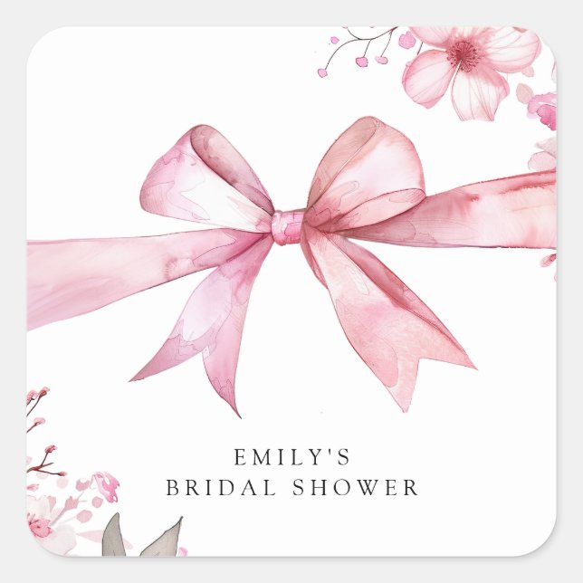 Pegatina Cuadrada Despedida de soltera Pink Bow Tying the Knot (Anverso)