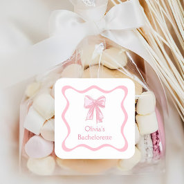Pegatina Cuadrada Despedida de soltera Pink Bow Tying the Knot