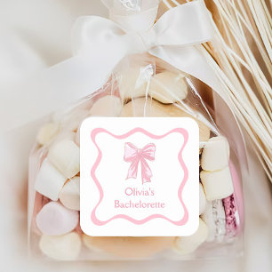 Pegatina Cuadrada Despedida de soltera Pink Bow Tying the Knot