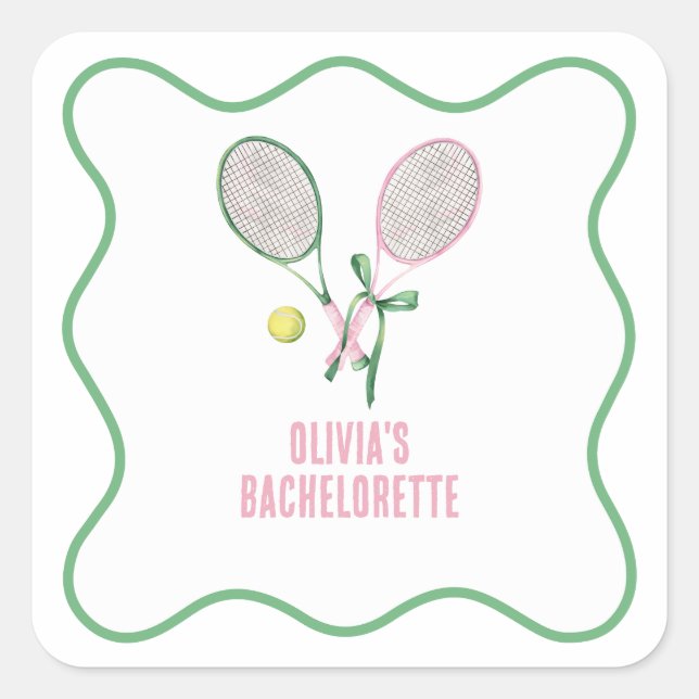 Pegatina Cuadrada Despedida de soltera preppy de tenis (Anverso)