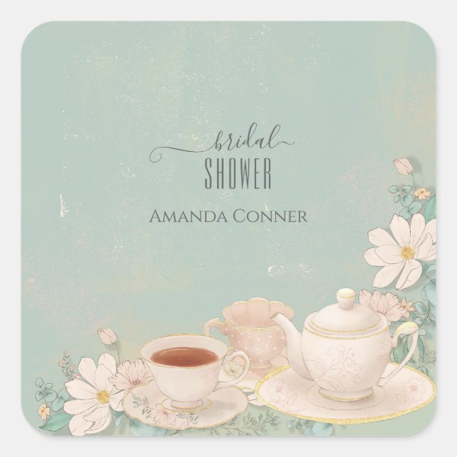 Pegatina Cuadrada Despedida de soltera Shabby chic Fiesta del Té (Anverso)