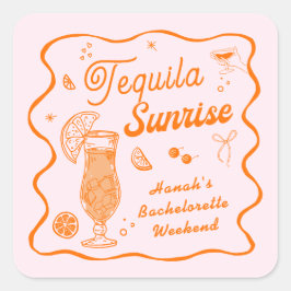 Pegatina Cuadrada Despedida de soltera Tequila Sunrise