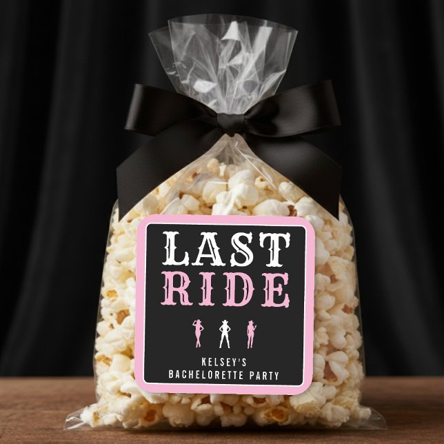 Pegatina Cuadrada Despedida de soltera vaquera última carrera rosa (Subido por el creador)