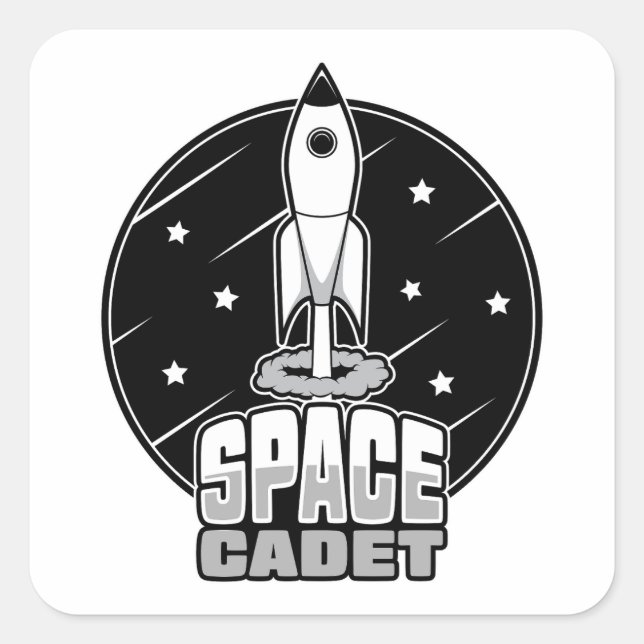 Pegatina Cuadrada Despegar con estilo con nuestro cohete retro (Anverso)