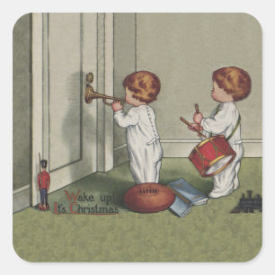 Pegatina Cuadrada Despierta a sus Navidades ilustracion infantil lin