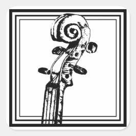 Pegatina Cuadrada Desplazamiento de violín blanco y negro con líneas
