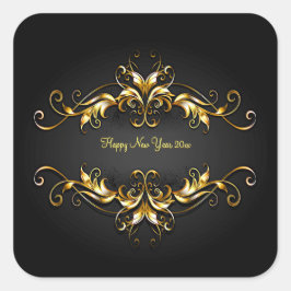 Pegatina Cuadrada Desplazamiento del marco dorado Feliz Año Nuevo 20