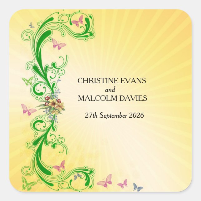 Pegatina Cuadrada Desplazamientos y mariposas (Anverso)