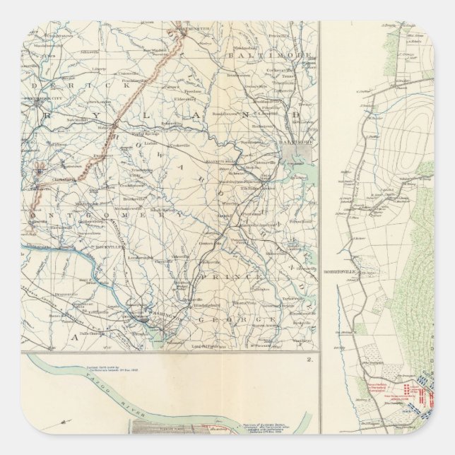Pegatina Cuadrada Despliegue militar de Wash, Penn, Annapolis, NE Va (Anverso)