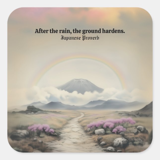 Pegatina Cuadrada Después de la lluvia (arte paisajístico de acuarel (Anverso)