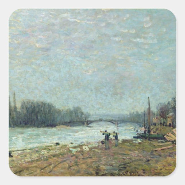 Pegatina Cuadrada Después del deshielo, el Sena en el puente de Sure (Anverso)