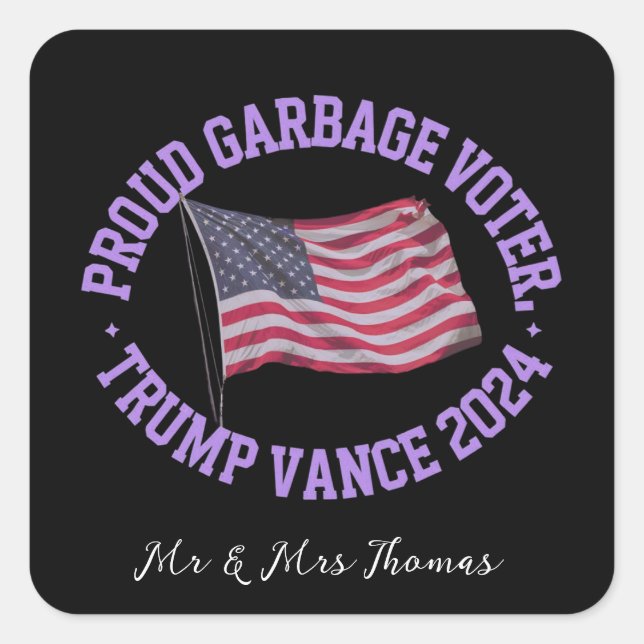 Pegatina Cuadrada Destacan el orgulloso votante de basura Trump Vanc (Anverso)