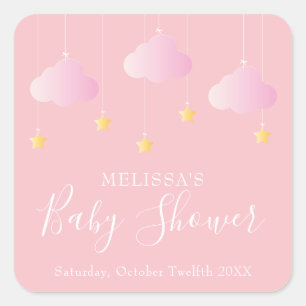 Pegatina Cuadrada Destellan destellan estrellita shower de bebé rosa