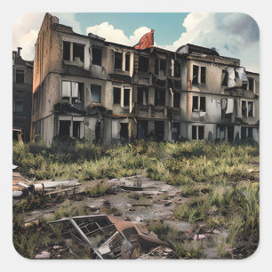 Pegatina Cuadrada Destrucción apocalíptica   Edificios abandonados