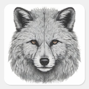 Pegatina Cuadrada Detailed Gray Fox Portrait with Intense Gaze