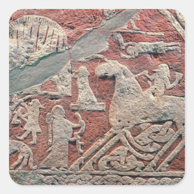 Pegatina Cuadrada Detalle de figuras que ilustran una saga (Anverso)