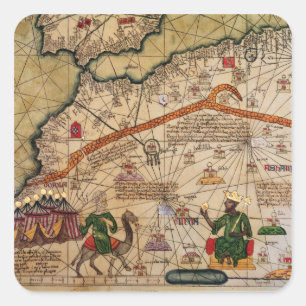 Pegatina Cuadrada Detalle de la copia de un mapa catalán de Europa