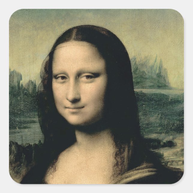 Pegatina Cuadrada Detalle de la Mona Lisa, c.1503-6 (Anverso)