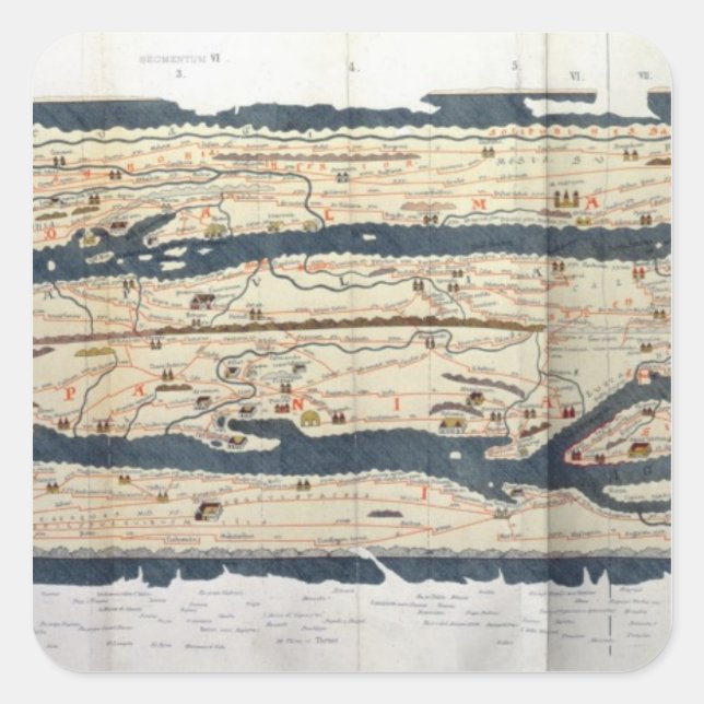 Pegatina Cuadrada Detalle de la tabla Peutinger (Anverso)