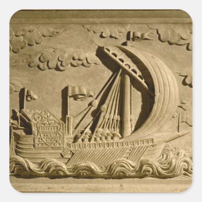 Pegatina Cuadrada Detalle de un buque de guerra veneciano (Anverso)