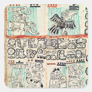 Pegatina Cuadrada Detalle de un códice maya