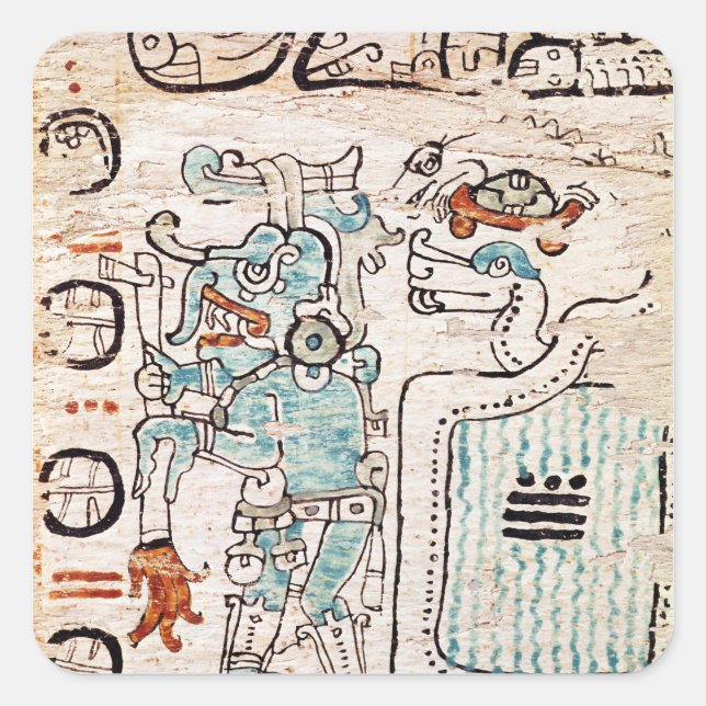 Pegatina Cuadrada Detalle de un códice maya (Anverso)