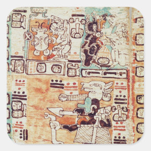 Pegatina Cuadrada Detalle de un códice maya