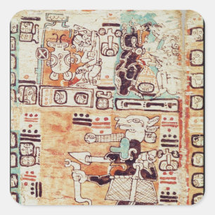 Pegatina Cuadrada Detalle de un códice maya
