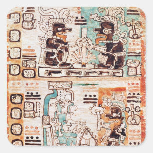 Pegatina Cuadrada Detalle de un códice maya