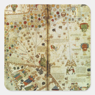 Pegatina Cuadrada Detalle de un mapa del mundo catalán