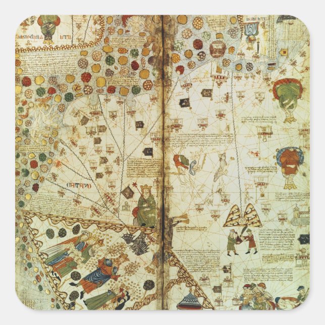 Pegatina Cuadrada Detalle de un mapa del mundo catalán (Anverso)